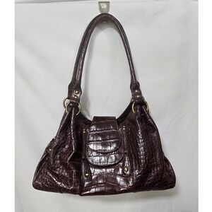 Vtg Y2K Michael Rome Designs shoulder bag women brown croc embossed leather